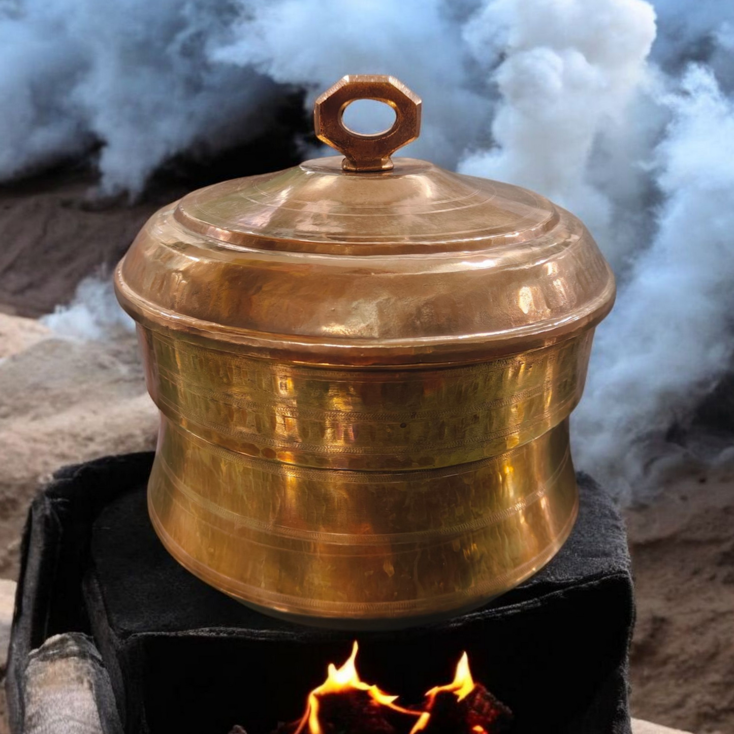 ORIGINAL ANTIQUE: AT/085 - Vintage Pure Brass Beautifully Hammered Idli Steamer Pot with 2 inserts each including 3 Idli moulds | KITCHENWARE | UTENSILS | HOME APPLIANCES