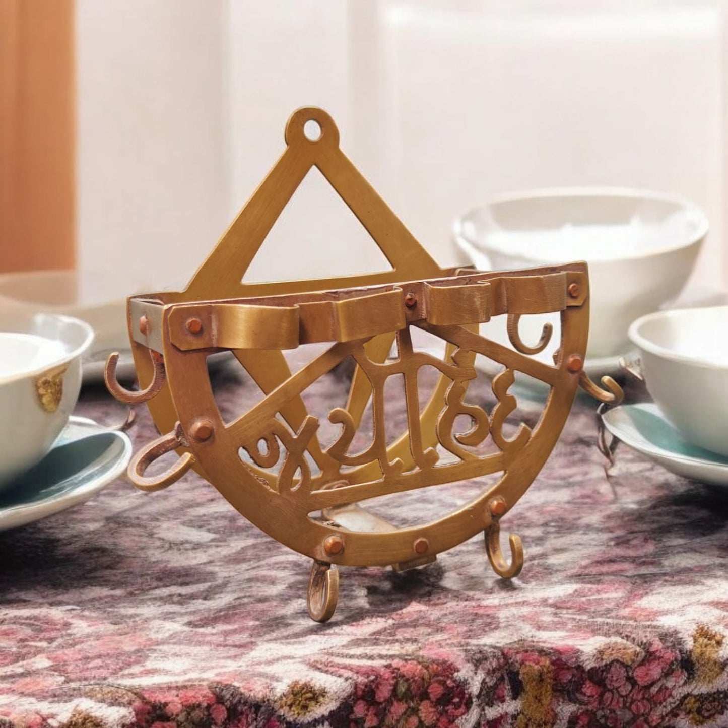 ORIGINAL ANTIQUE: AT/018 - Vintage Brass "JaiHind" Plates & Spoon OR Cup & Saucer Stand | Cutlery Holder | KITCHENWARE | UTENSILS | HOME APPLIANCES