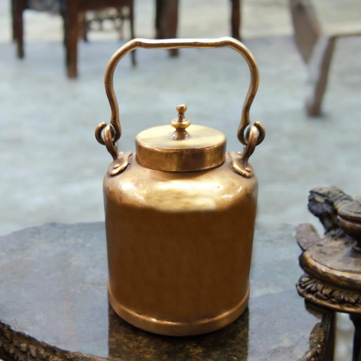 ORIGINAL ANTIQUE: AT/016 - Original Vintage Pure Brass Very Beautiful Shape Oil - Ghee - Milk Can with Handle & Lid | KITCHENWARE | UTENSILS | HOME APPLIANCES
