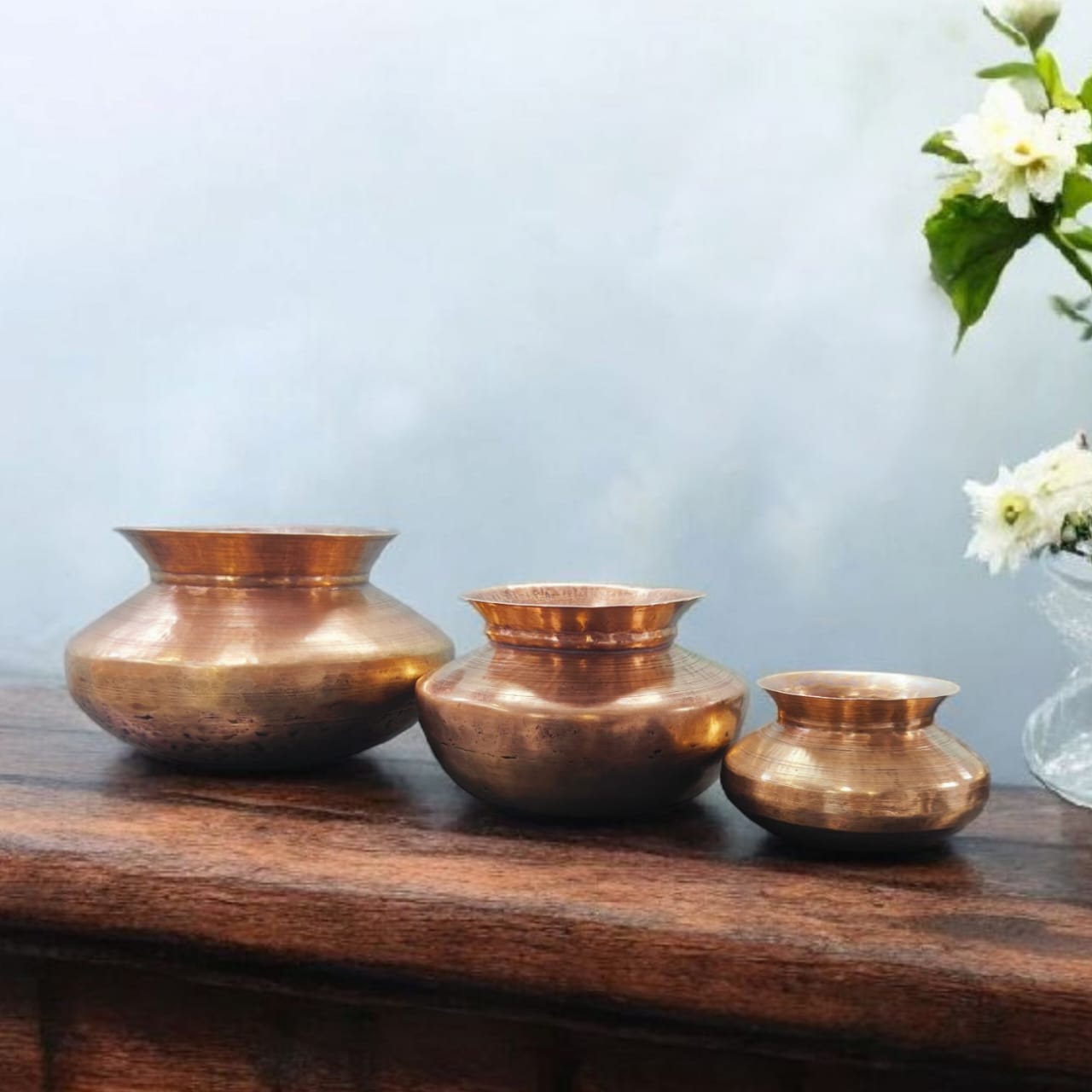 AT/006 - Set of 3 - Original Antique Pure Brass Beautiful Shape Water Pots