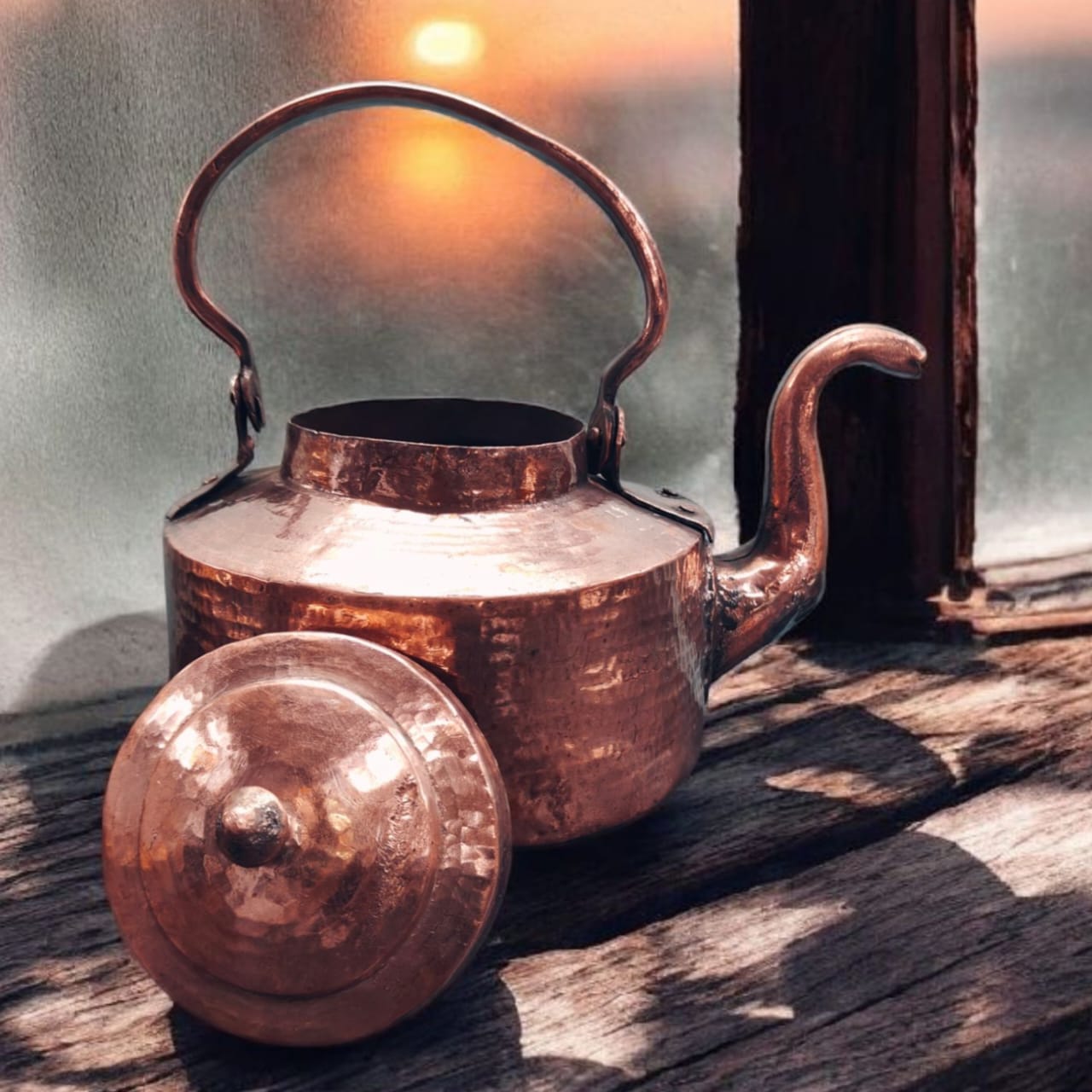 ORIGINAL ANTIQUE: AT/079 - Original Vintage Pure Copper Beautifully hammered Tea Kettle | KITCHENWARE | UTENSILS | HOME APPLIANCES