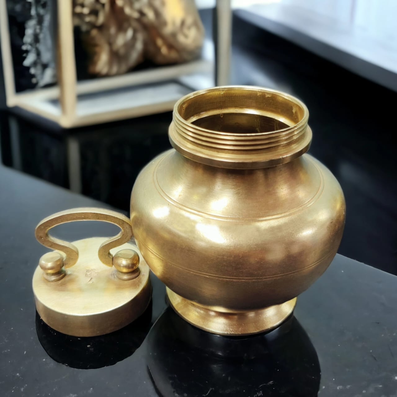 ORIGINAL ANTIQUE: AT/108 - Antique Brass Ganga Jal Lota With Lid Traditionally know as "Kamandal" | KITCHENWARE | UTENSILS | HOME APPLIANCES