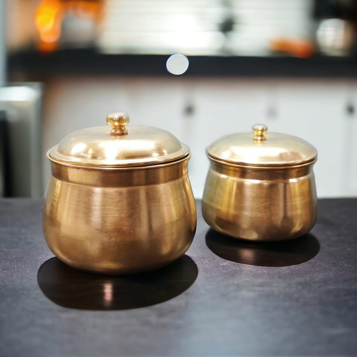BRAND NEW: NW/001 - Set Of 2 Rare Unique Beautiful Shape 100% Pure Brass Airtight Storage Containers | KITCHENWARE | UTENSILS | HOME APPLIANCES
