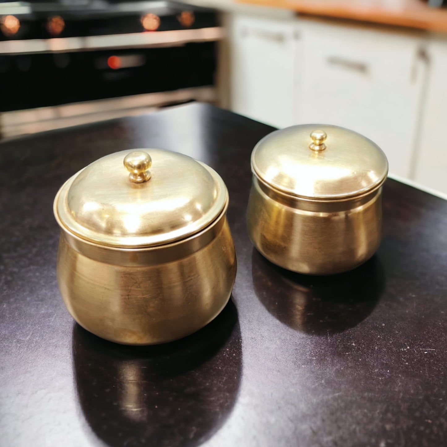 BRAND NEW: NW/001 - Set Of 2 Rare Unique Beautiful Shape 100% Pure Brass Airtight Storage Containers | KITCHENWARE | UTENSILS | HOME APPLIANCES