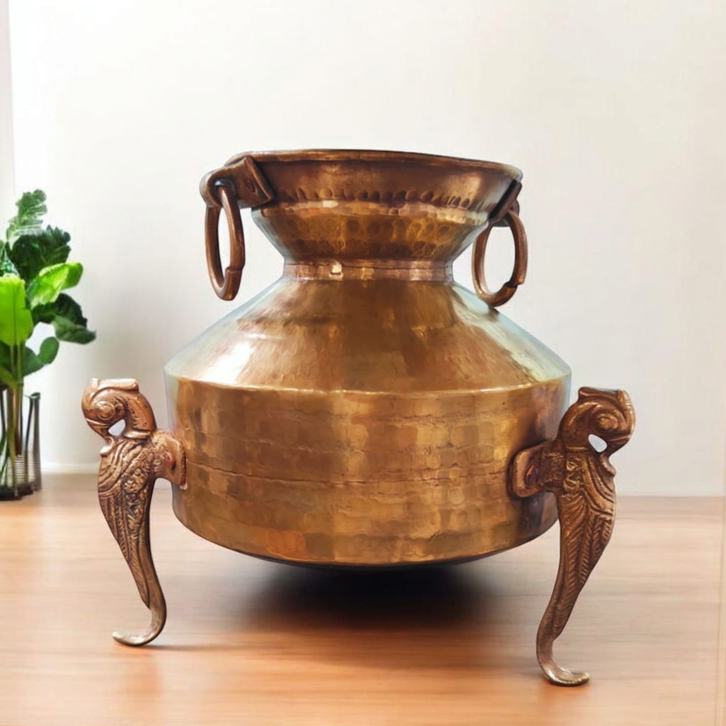 ORIGINAL ANTIQUE: AT/091 - Vintage Rare Pure Brass Very Beautiful Shape Water Pot / Flower Vase on Parrot Legs with Handles | KITCHENWARE | UTENSILS | HOME APPLIANCES