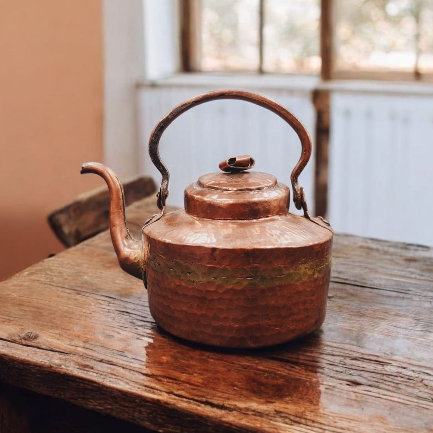 ORIGINAL ANTIQUE: AT/021 - Original Antique Pure Copper Beautifully hammered Tea Kettle | KITCHENWARE | UTENSILS | HOME APPLIANCES
