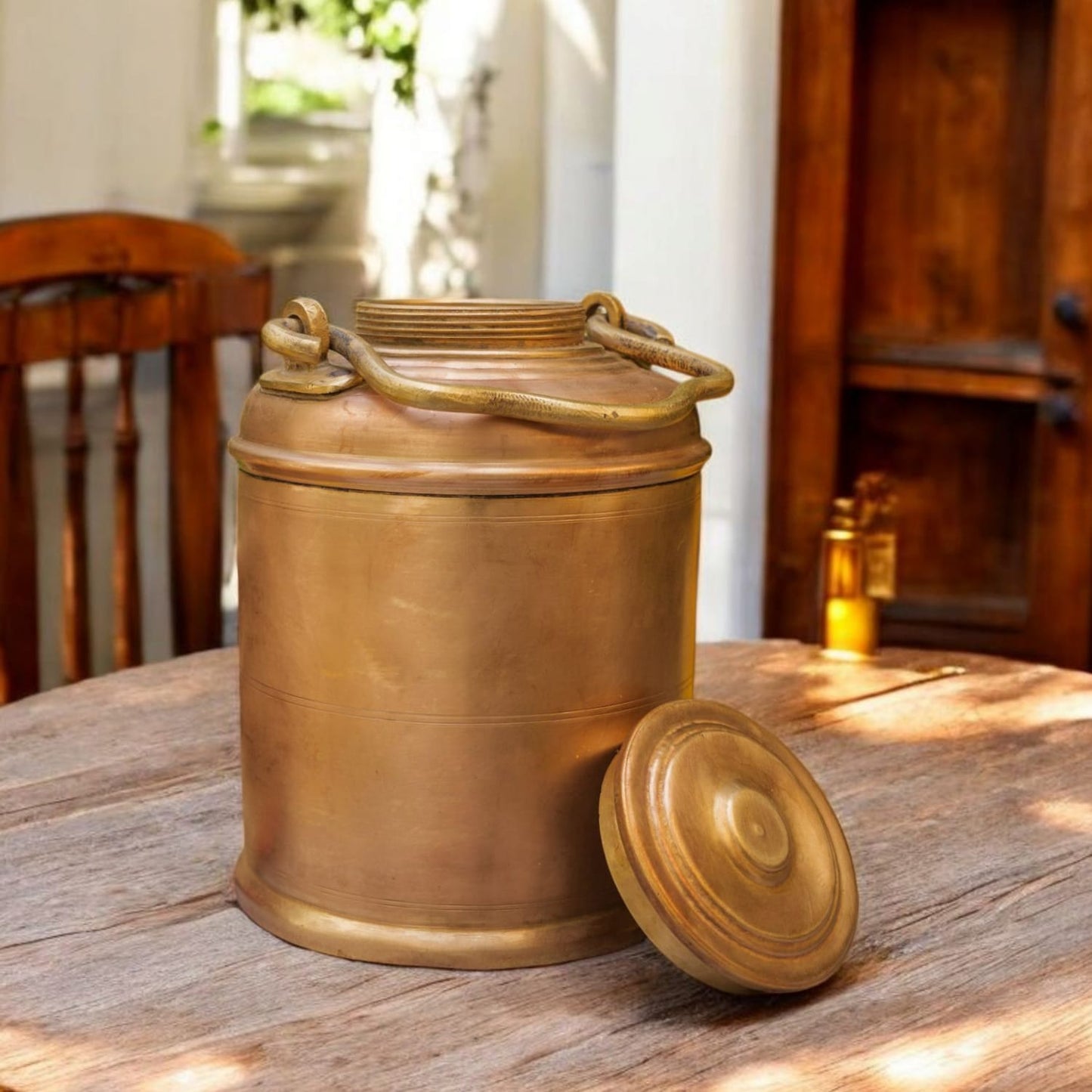 ORIGINAL ANTIQUE: AT/158 - 100% Pure Brass Vintage Air Tight Unique Shape Milk / Ghee / Oil Canister | KITCHENWARE | UTENSILS | HOME APPLIANCES
