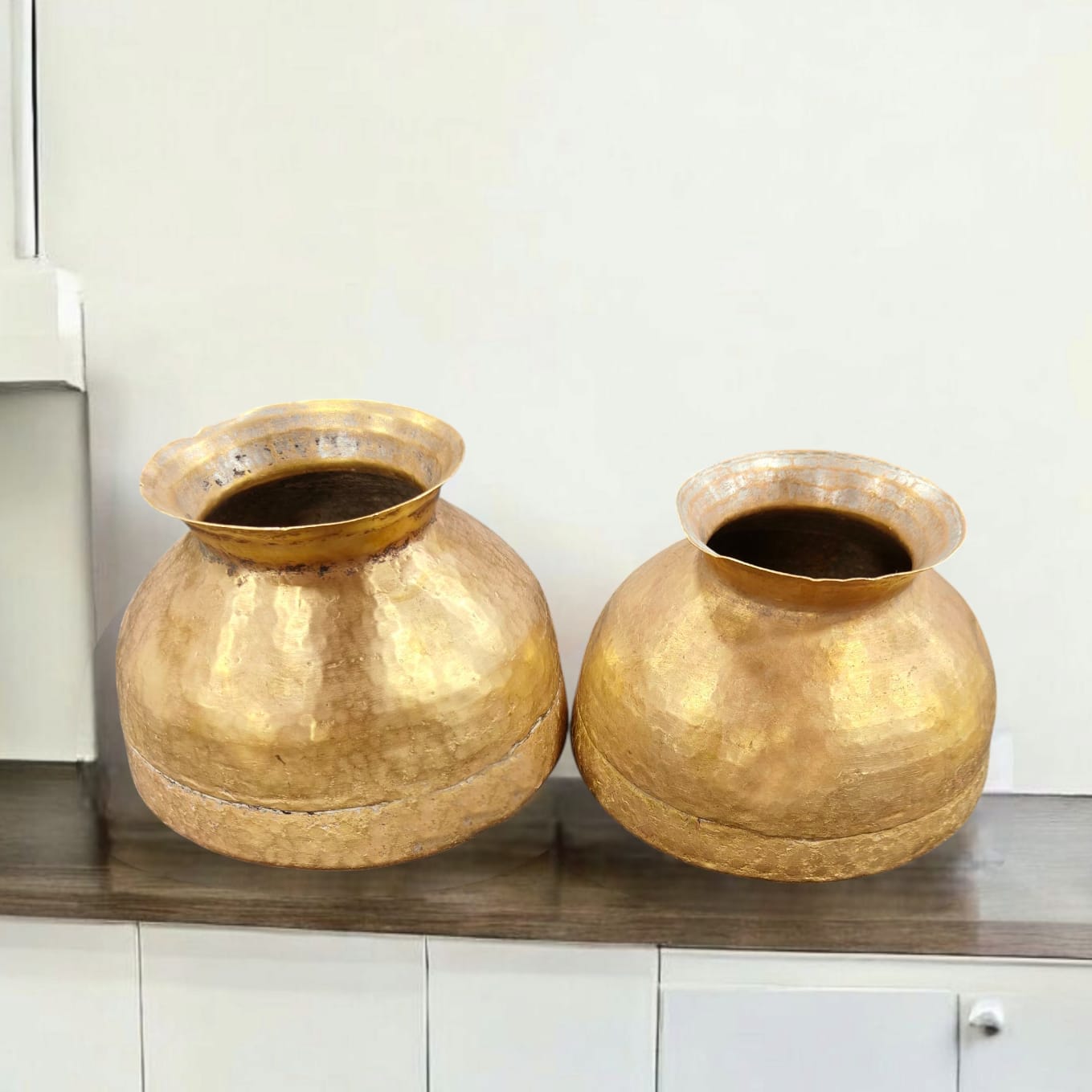 ORIGINAL ANTIQUE: AT/112 - Set of 2 - 100% Pure Brass Unique Shape Vintage Water Pots | KITCHENWARE | UTENSILS | HOME APPLIANCES