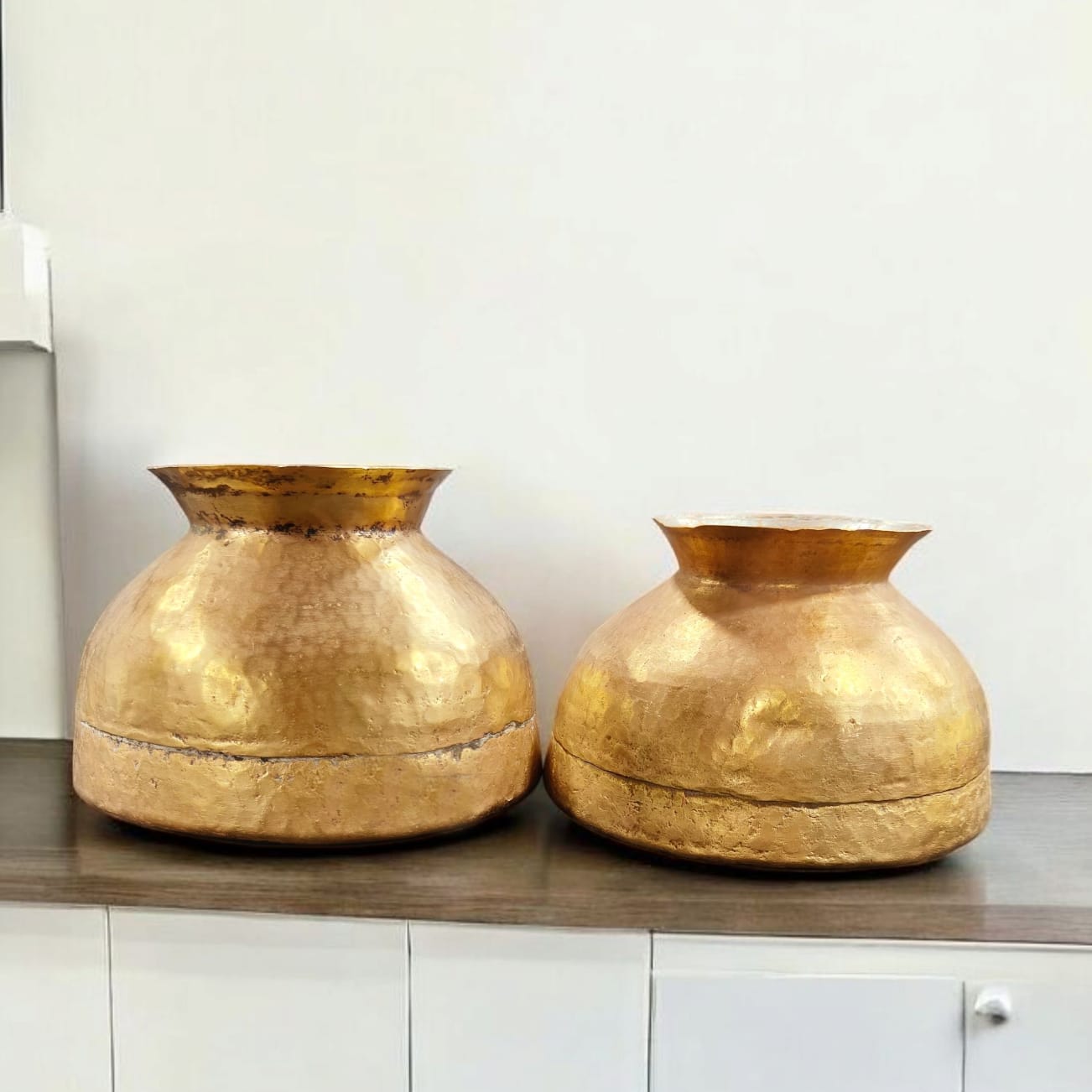 ORIGINAL ANTIQUE: AT/112 - Set of 2 - 100% Pure Brass Unique Shape Vintage Water Pots | KITCHENWARE | UTENSILS | HOME APPLIANCES