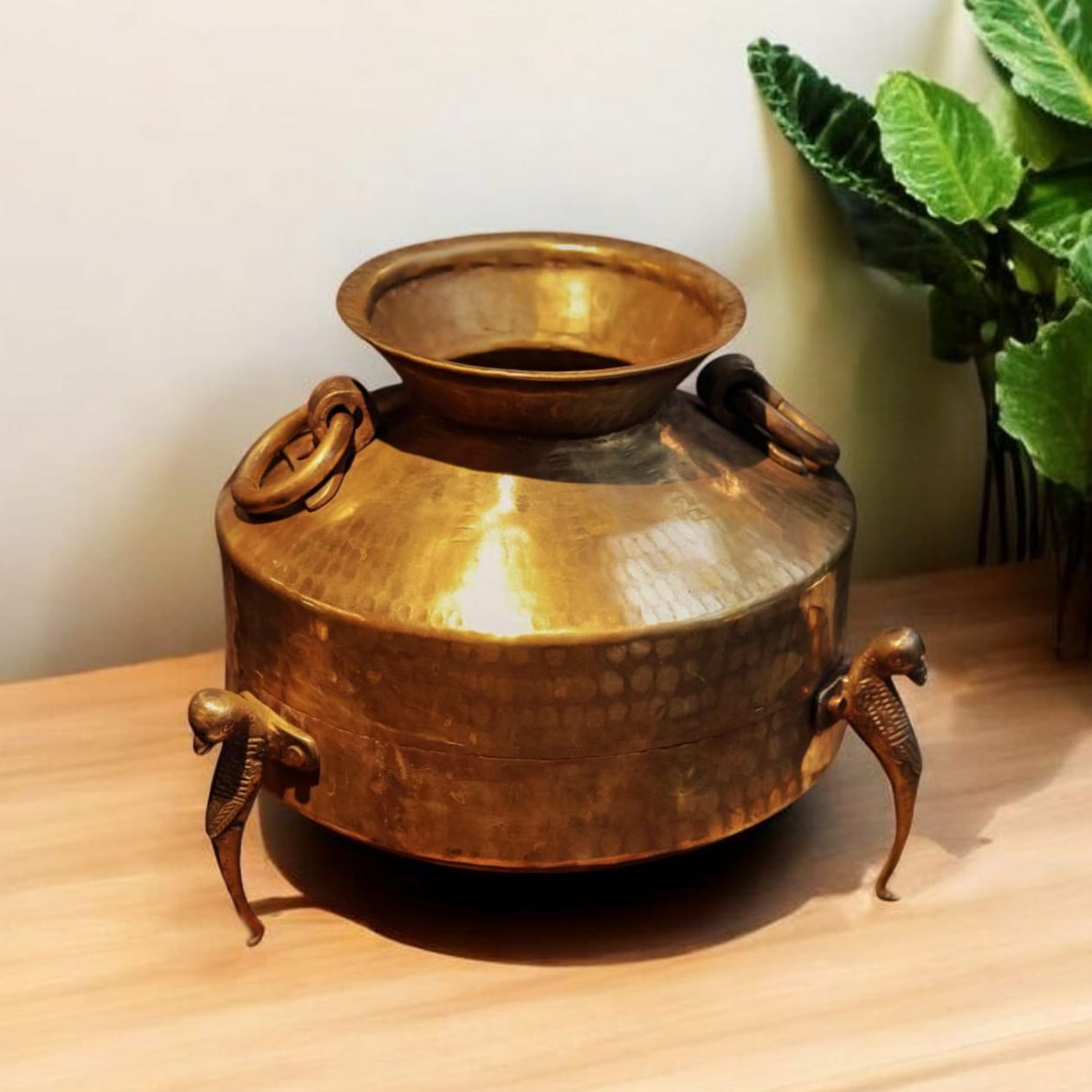 ORIGINAL ANTIQUE: AT/164 - Vintage Rare Pure Brass Very Beautiful Shape Water Pot on Parrot Legs with Handles | KITCHENWARE | UTENSILS | HOME APPLIANCES