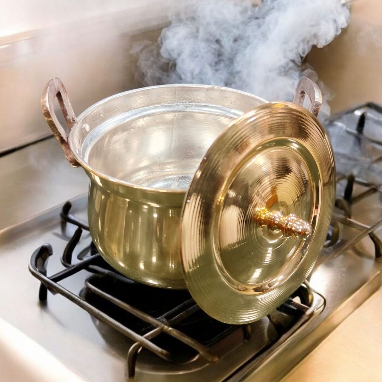 BRAND NEW: NW/039 - 100% Pure Brass Very Rare Cooking Vessel with ( Kalai )-Tin Coating Inside Tradionally Known As "Shakuntala" | KITCHENWARE | UTENSILS | HOME APPLIANCES