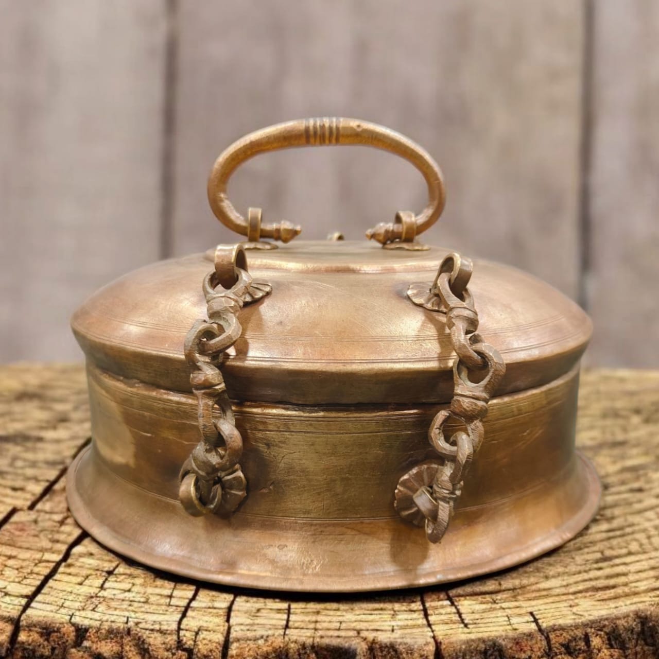 ORIGINAL ANTIQUE: AT/184 - Rare & Beautiful Pure Brass Vintage Roti Dabba | Chapati Box with Lock System | KITCHENWARE | UTENSILS | HOME APPLIANCES
