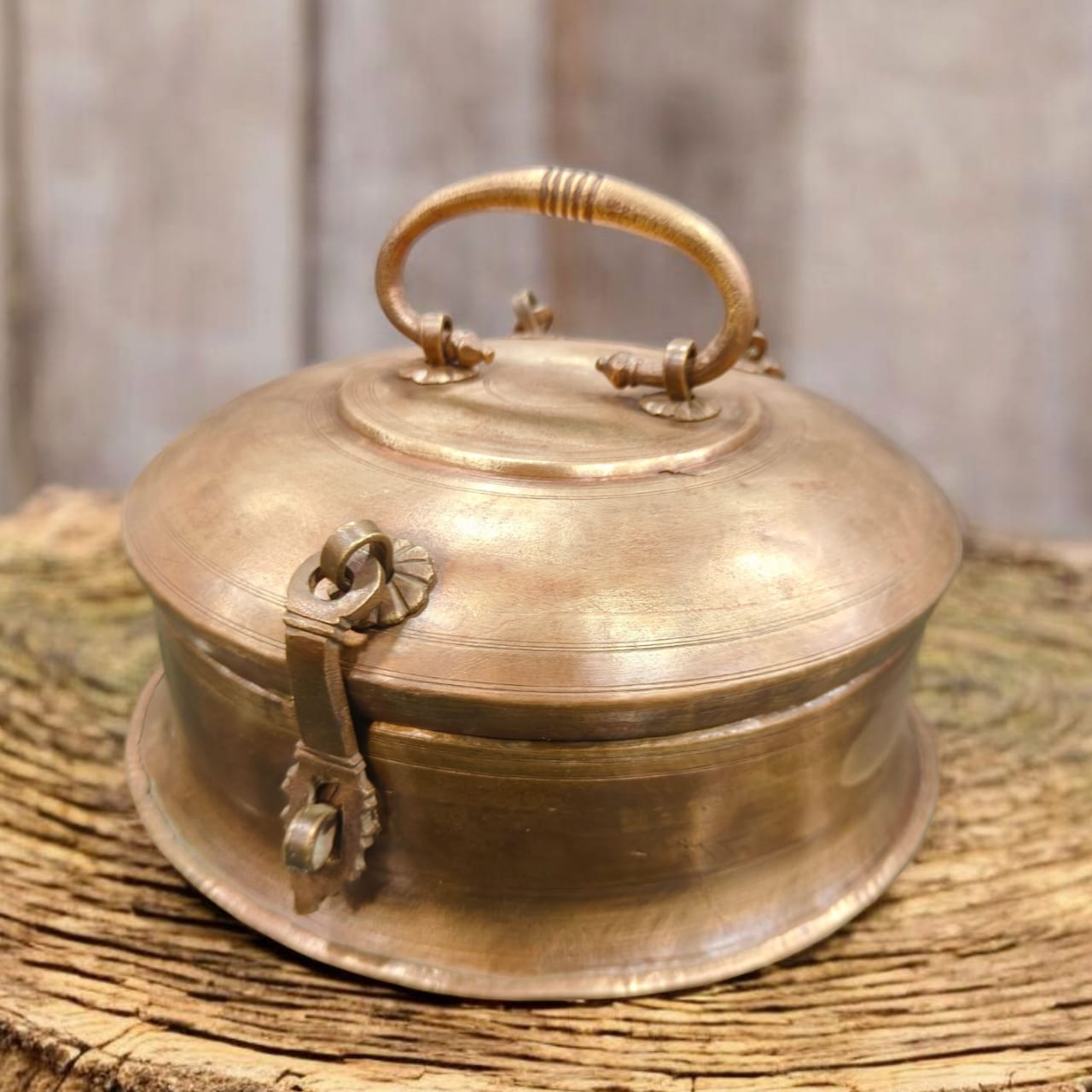 ORIGINAL ANTIQUE: AT/184 - Rare & Beautiful Pure Brass Vintage Roti Dabba | Chapati Box with Lock System | KITCHENWARE | UTENSILS | HOME APPLIANCES