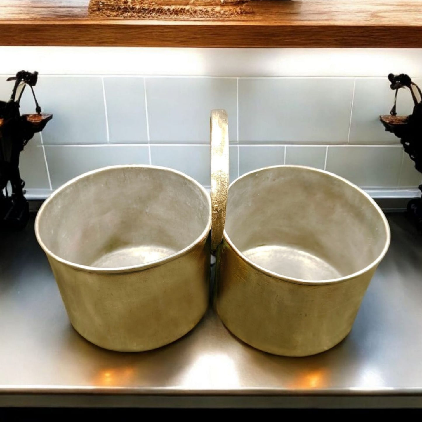 ORIGINAL ANTIQUE: AT/215 - SET OF 2 - 100% Pure Brass Very Rare Vintage Serving Bowl Basket | KITCHENWARE | UTENSILS | HOME APPLIANCES