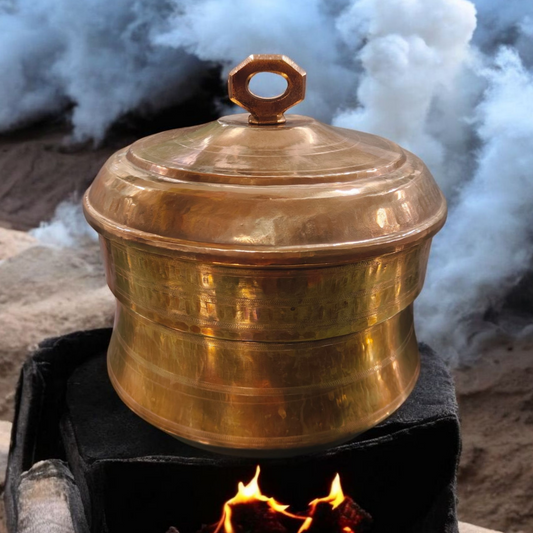 ORIGINAL ANTIQUE: AT/085 - Vintage Pure Brass Beautifully Hammered Idli Steamer Pot with 2 inserts each including 3 Idli moulds | KITCHENWARE | UTENSILS | HOME APPLIANCES