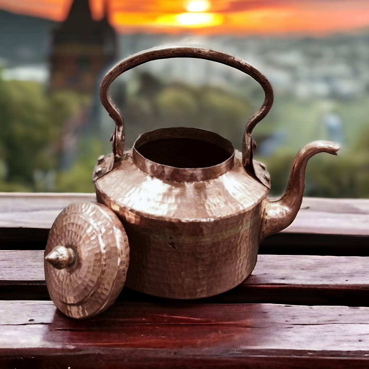 AT/029 - Antique Solid Hammered Copper Tea Kettle