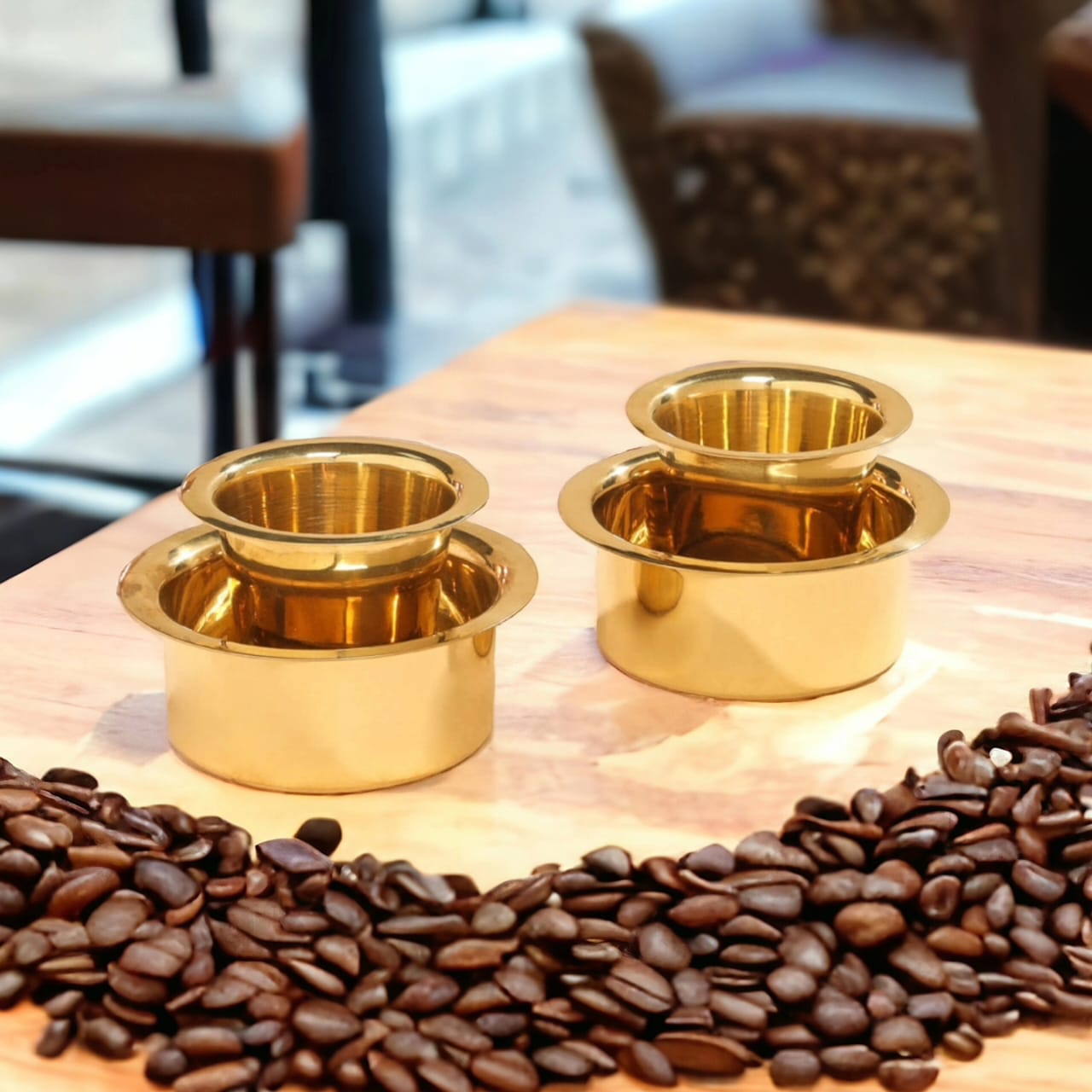 NW/076 - Set Of 2  Pure Brass Coffee/Tea Dabara Set - Kumbakonam Traditional Special