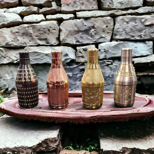 NW/024 - Set Of 4 Vintage Brass Very Beautiful Engraved Mukhwas Bottles