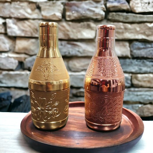 NW/079 - Set Of 2 Vintage Brass Very Beautiful Engraved Mukhwas Bottles