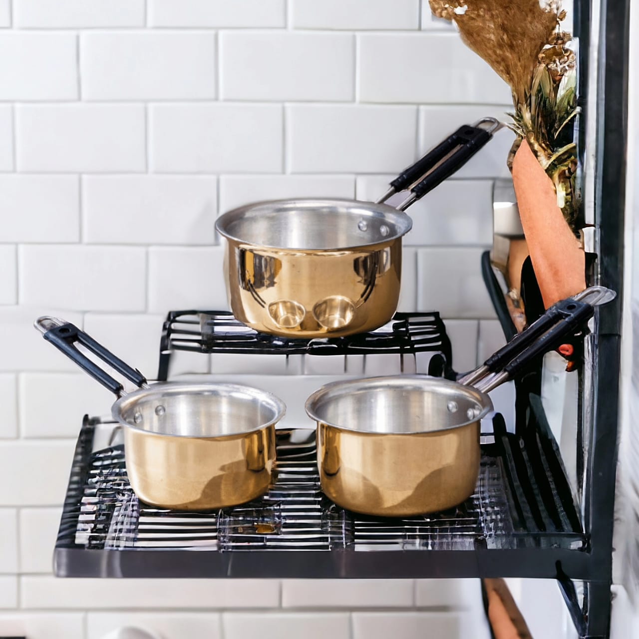 NW/025 - Set of 3 100% Pure Brass Sauce Pan with Tin Coating ( Kalai ) Inside