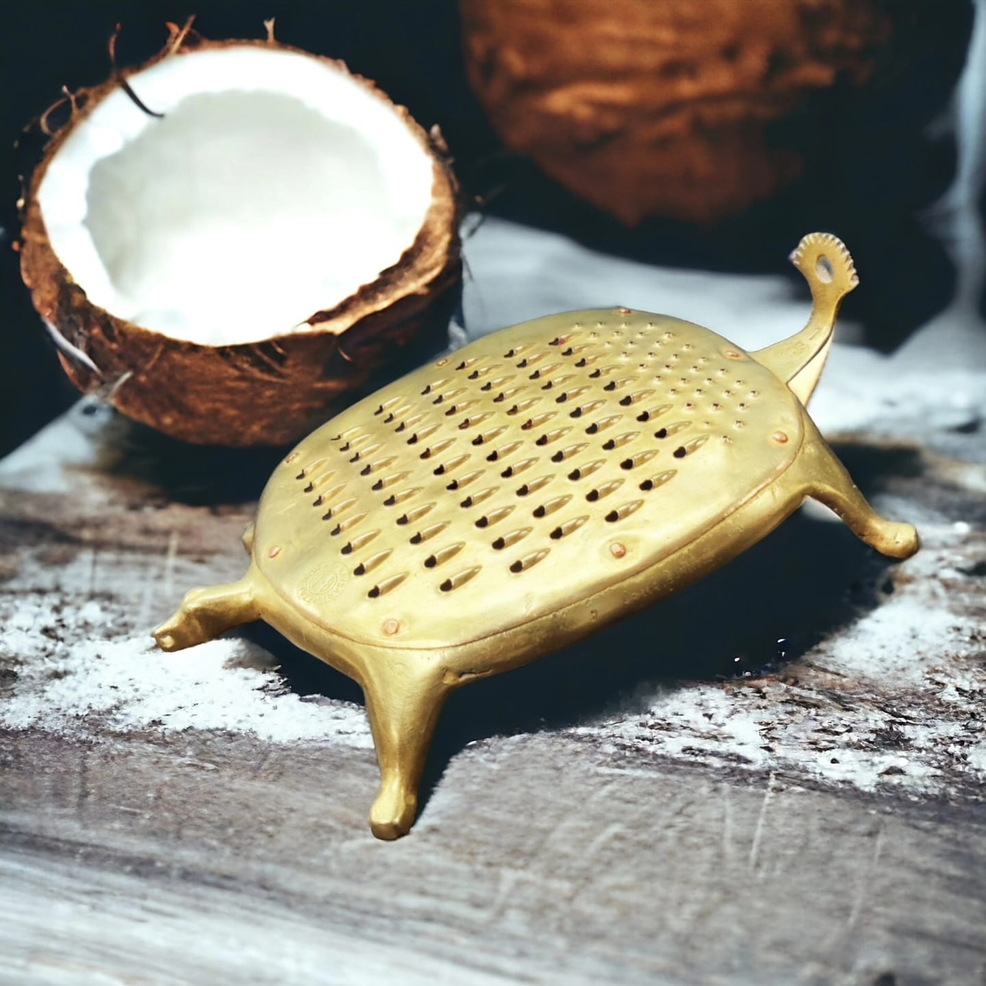 AT/087 - Vintage Brass Tortoise Shaped Grater With Coconut Scraper