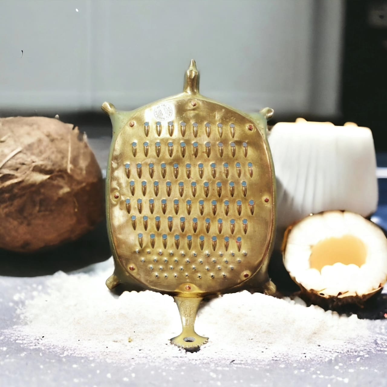 AT/087 - Vintage Brass Tortoise Shaped Grater With Coconut Scraper