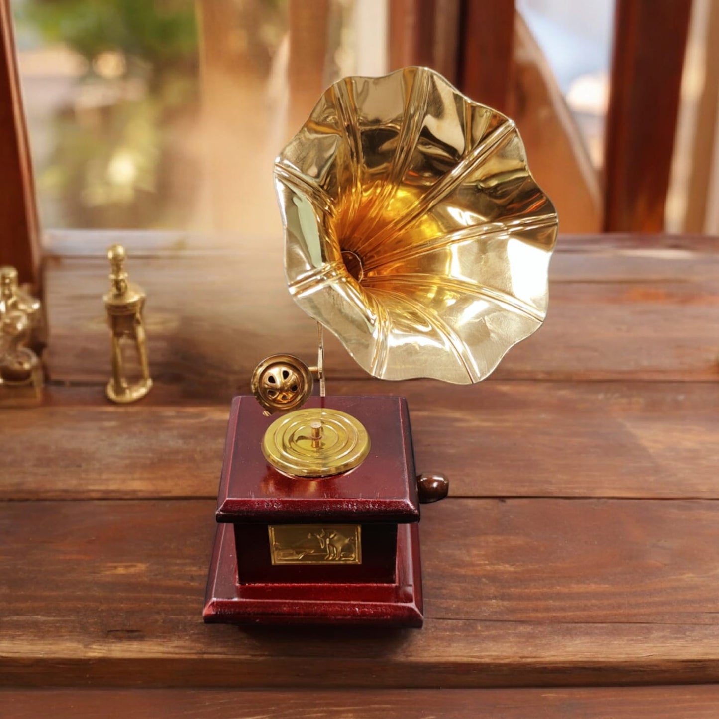 Set Of 3 Miniature - Gramophone / Coal Iron / Telephone Showpiece