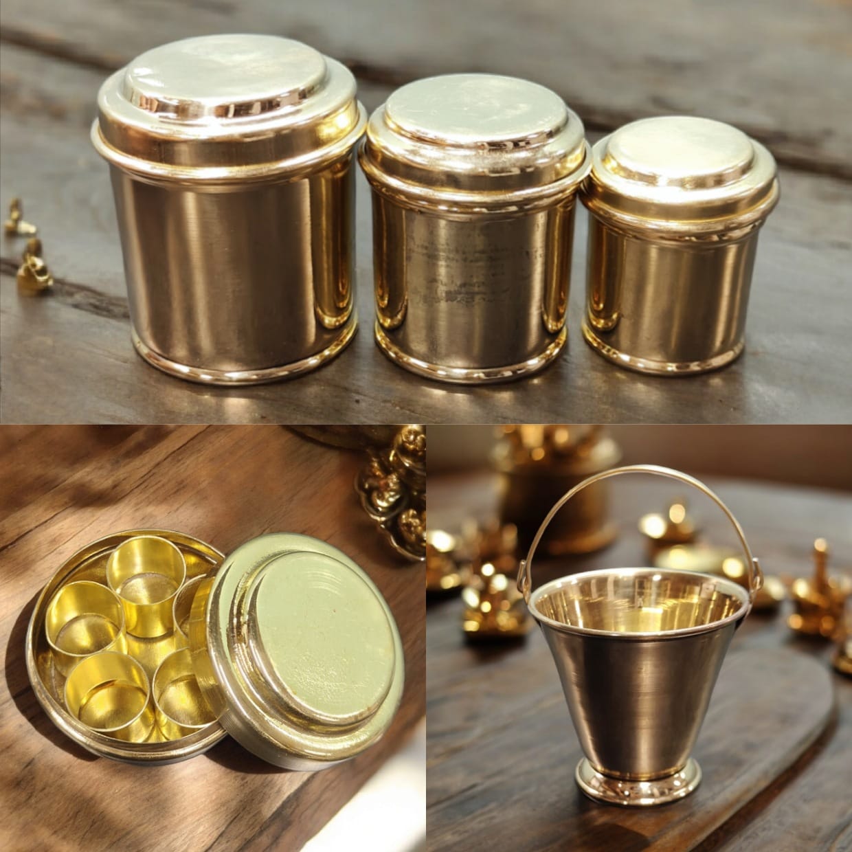 Set Of 3 Miniature - Storage Containers / Masala Dabba / Bucket Showpiece