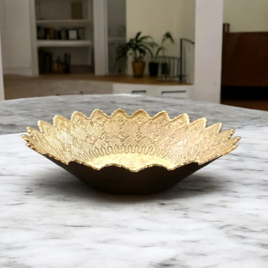 AT/099 - Vintage Rare Very Beautifully Engraved Pure Brass Border Fruit Bowl