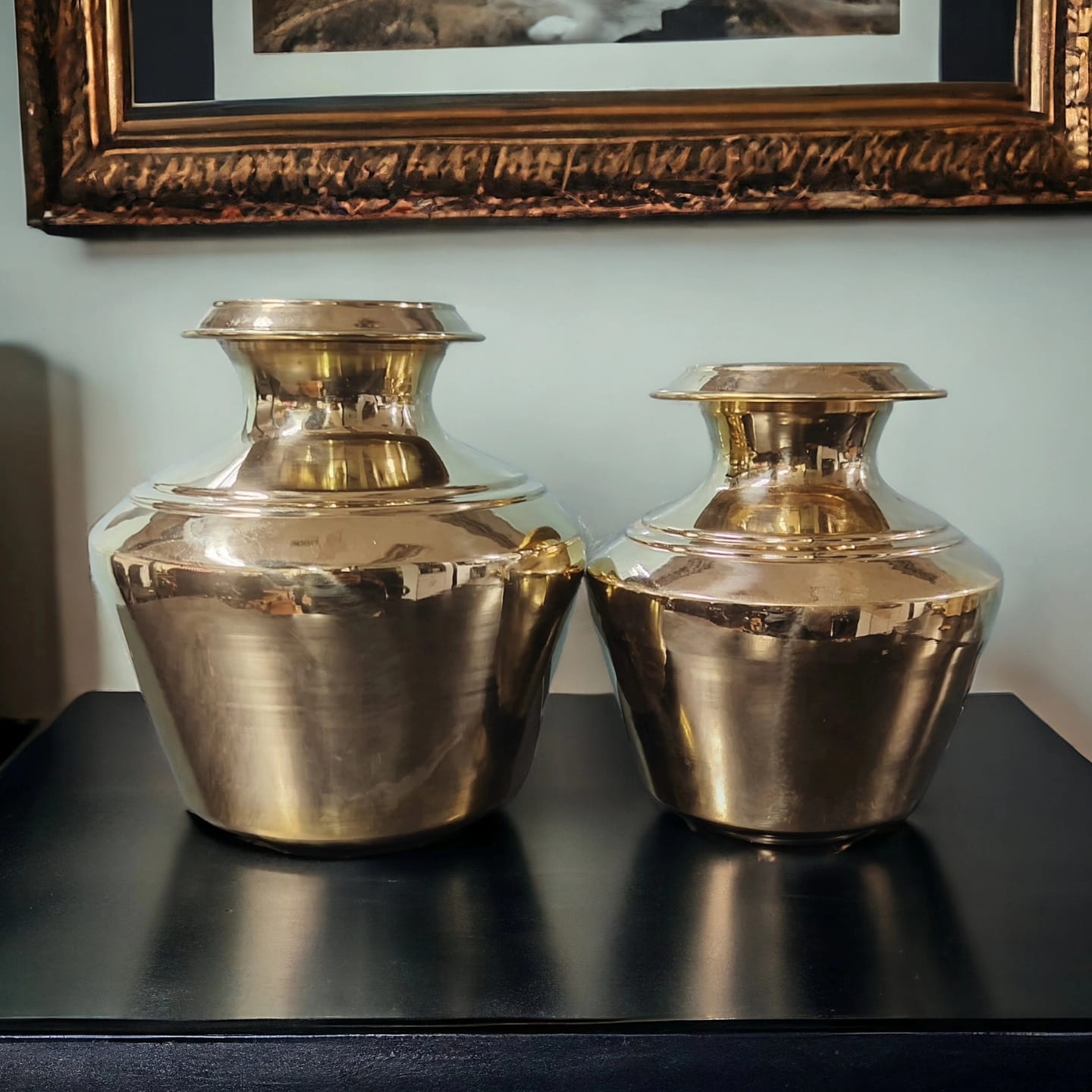 NW/078 - Set Of 2 100% Pure Brass Very Beautiful Shape Solid Water Pot | Traditionally known as "Kodam" (1 Litre & 3 Litre)