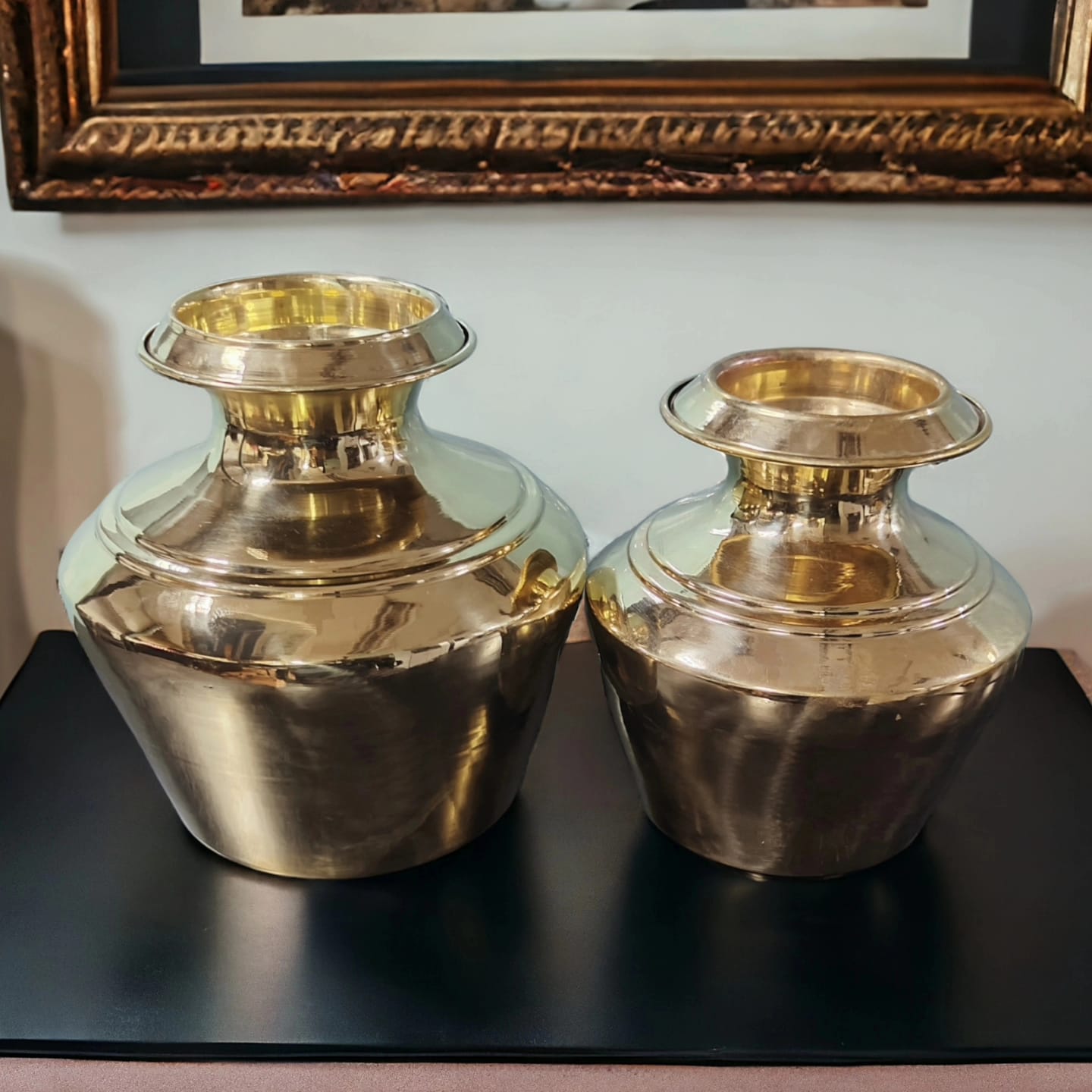 NW/078 - Set Of 2 100% Pure Brass Very Beautiful Shape Solid Water Pot | Traditionally known as "Kodam" (1 Litre & 3 Litre)