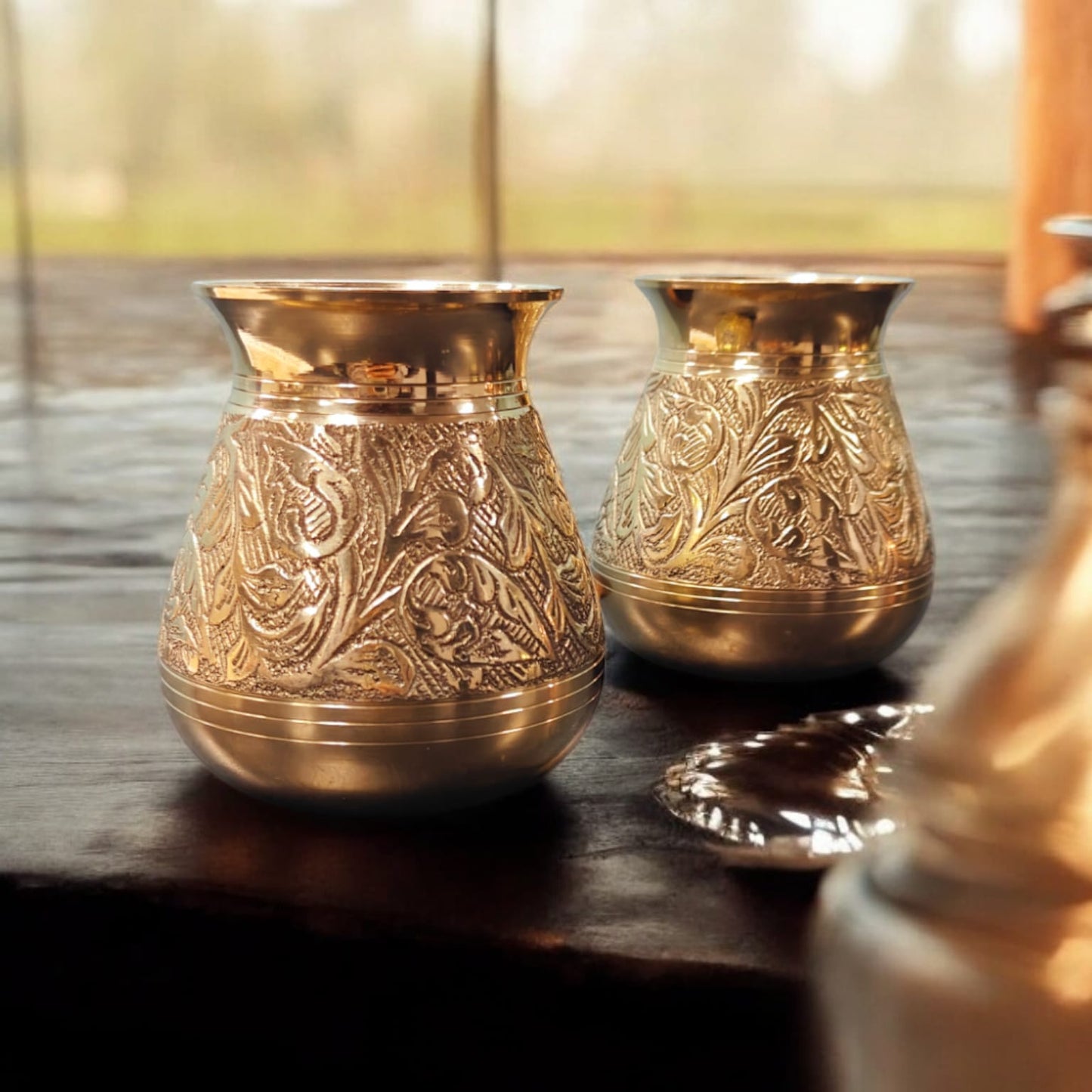 NW/019 - SET OF 2 - Pure Brass Antique look Very Beautifully Engraved Unique Shape Water Pot