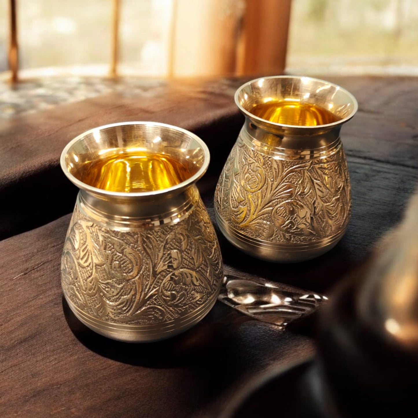 NW/019 - SET OF 2 - Pure Brass Antique look Very Beautifully Engraved Unique Shape Water Pot