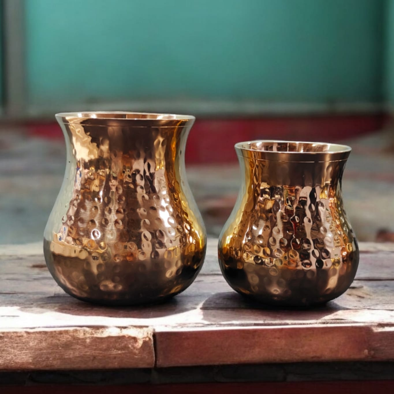 NW/032C - SET OF 2 - Pure Brass Antique look Very Beautifully Hammered Unique Shape Water Pot