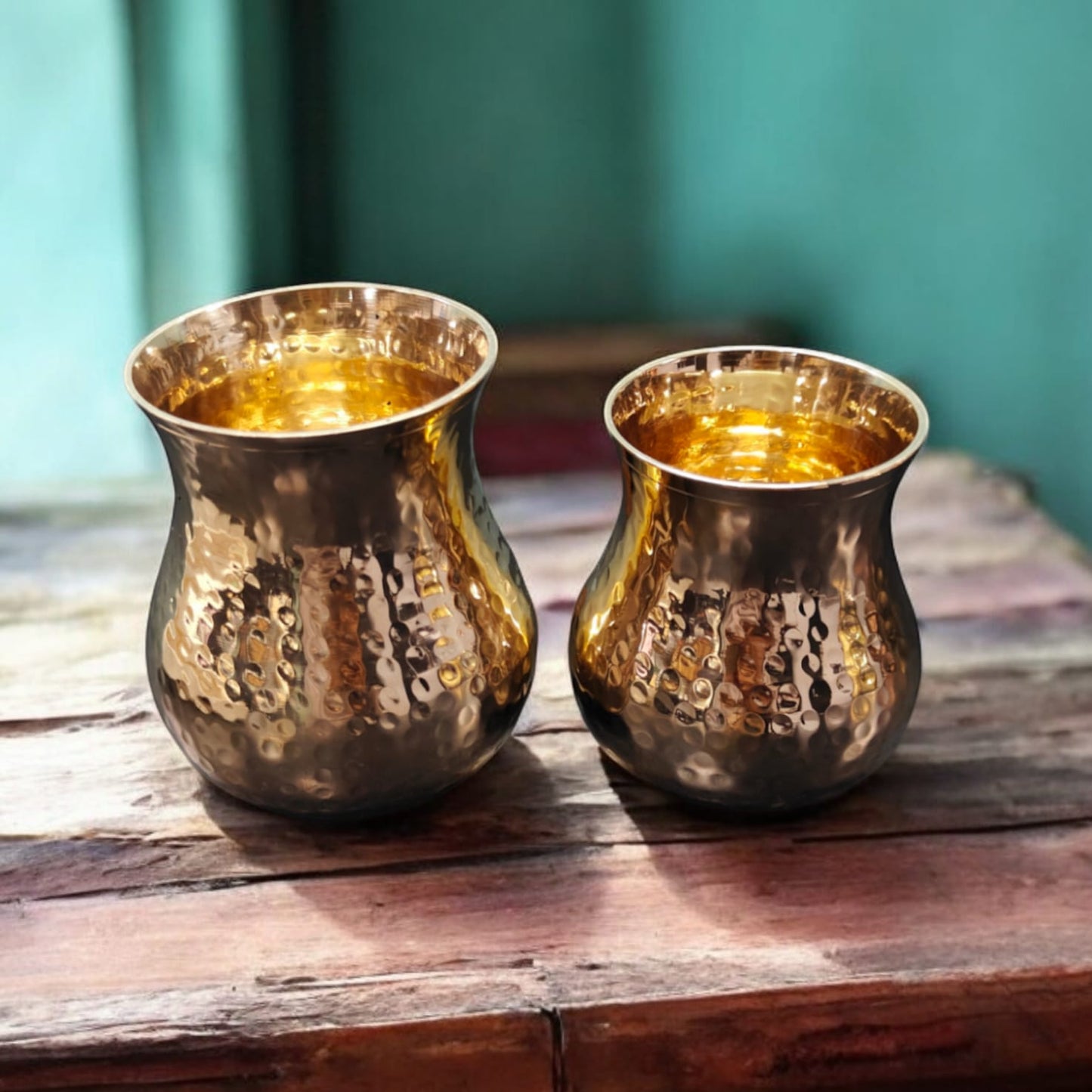 NW/032C - SET OF 2 - Pure Brass Antique look Very Beautifully Hammered Unique Shape Water Pot