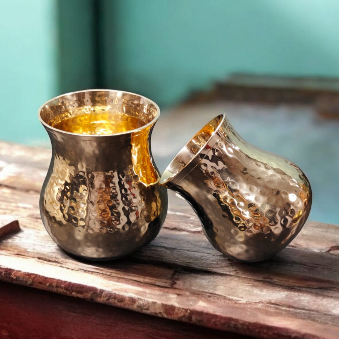 NW/032C - SET OF 2 - Pure Brass Antique look Very Beautifully Hammered Unique Shape Water Pot