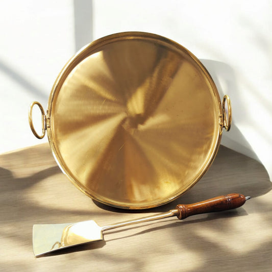 NW/008 - 100% Pure Brass Tawa for Dosa With 1 Flipping Ladle With Wooden Handle