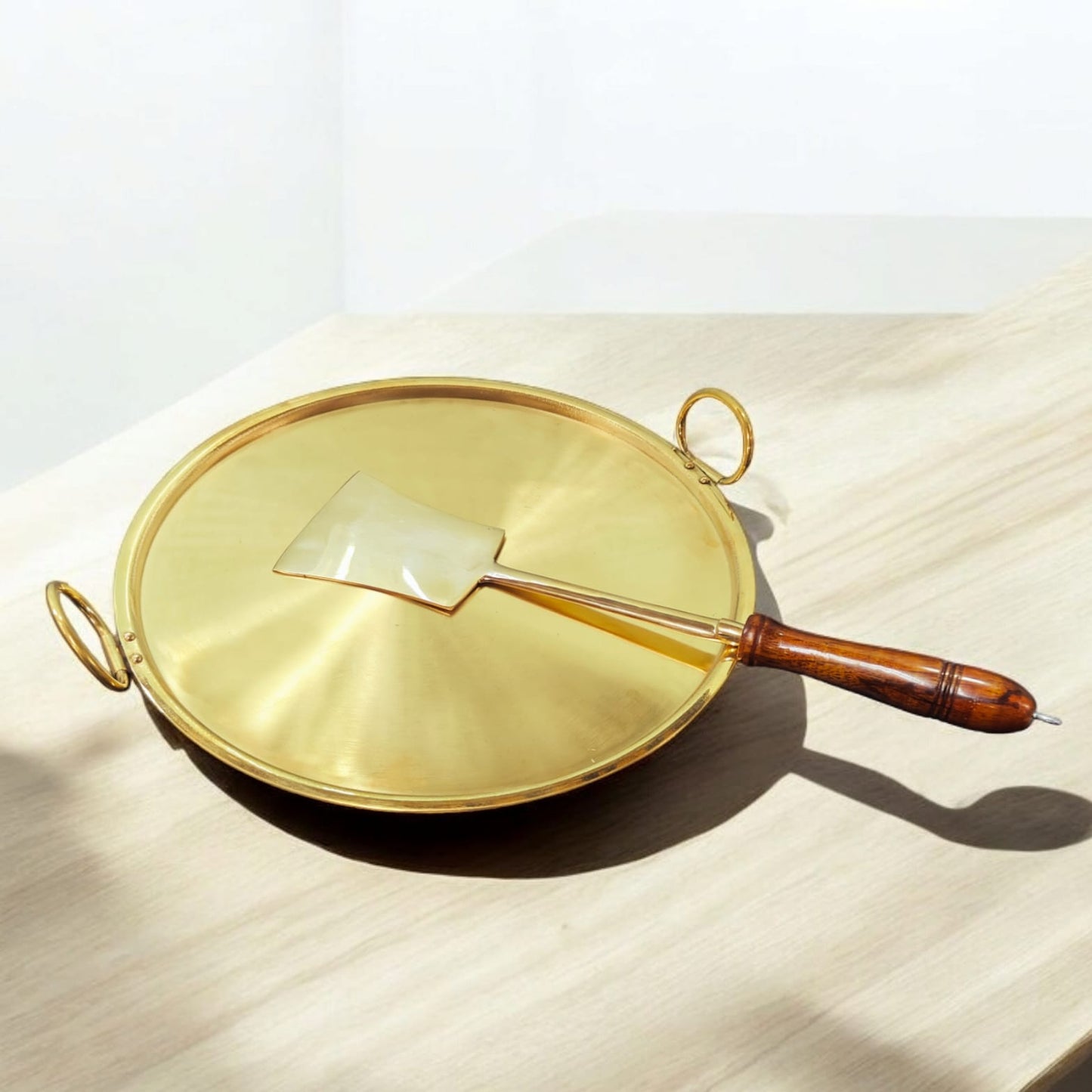 NW/008 - 100% Pure Brass Tawa for Dosa With 1 Flipping Ladle With Wooden Handle