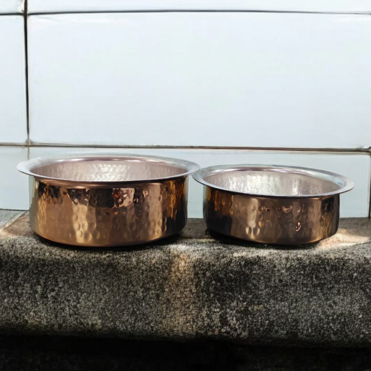 NW/053 - Set Of 2 100% Pure Brass Hammered Lagan with Kalai Inside For Cooking Purpose