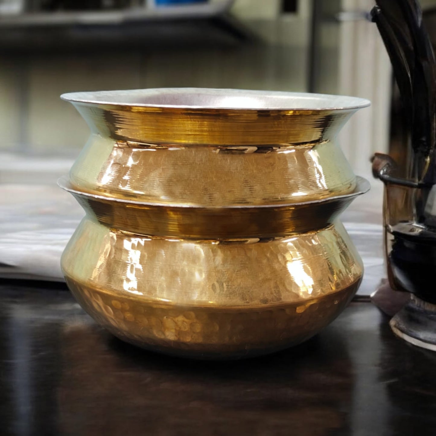 NW/058 - Set of 2 - 100% Pure Brass Hammered Biryani Handi with Kalai Inside For Cooking Purpose