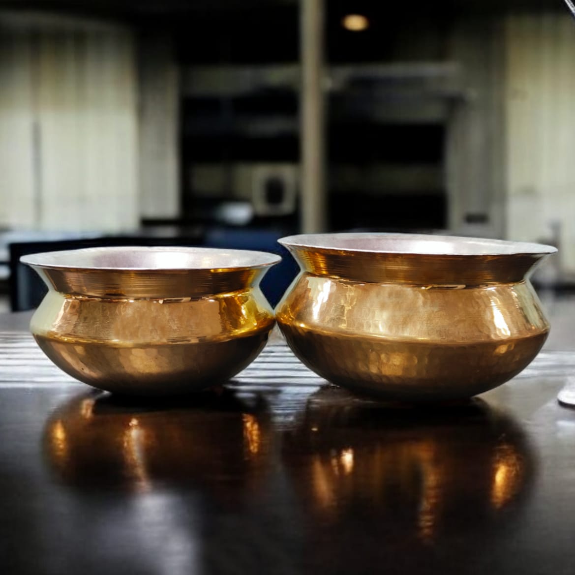 NW/058 - Set of 2 - 100% Pure Brass Hammered Biryani Handi with Kalai Inside For Cooking Purpose