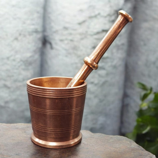 AT/088 - Vintage Brass Original Antique Mortar And Pestle traditionally known as "Khalbatta" & "Hamam Dasta"