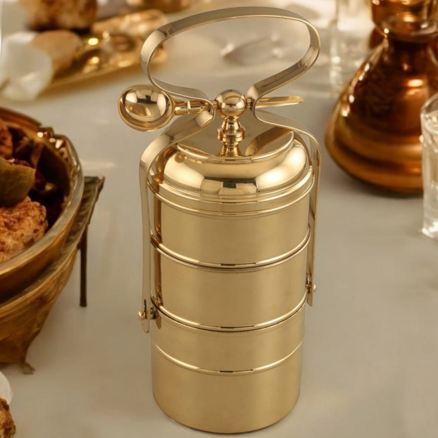 NW/012 - 100% Pure Brass Vintage Style Tiffin | Lunch Box (3 Tier)