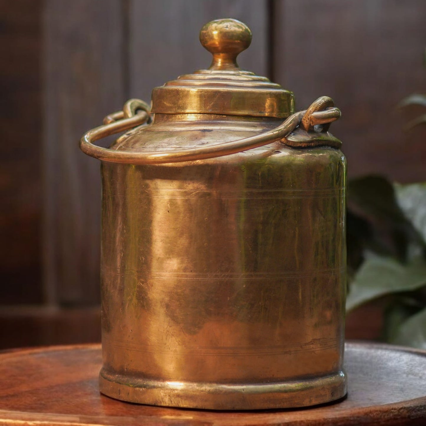 AT/008 - Vintage Pure Brass Very Beautiful Shape Original Antique Oil - Ghee - Milk Can