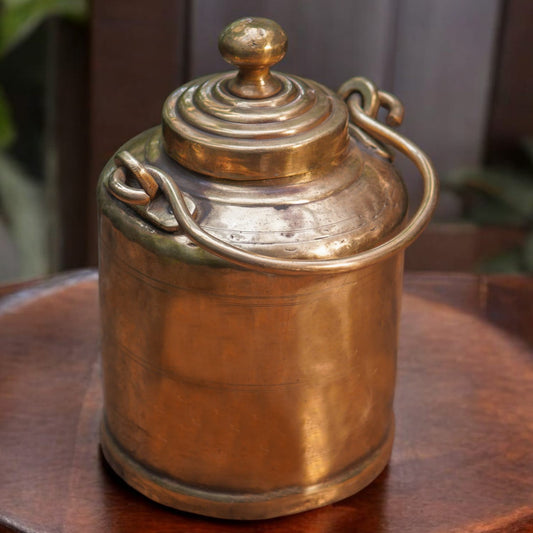 AT/008 - Vintage Pure Brass Very Beautiful Shape Original Antique Oil - Ghee - Milk Can