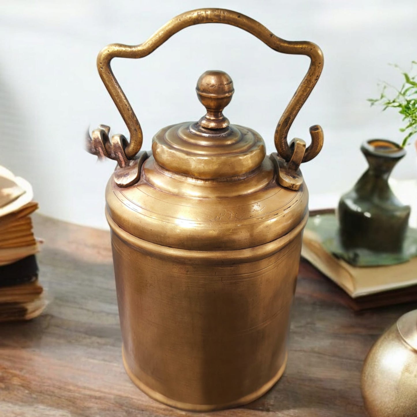 AT/035 - Vintage Pure Brass Very Beautiful Shape Original Antique Oil - Ghee - Milk Can