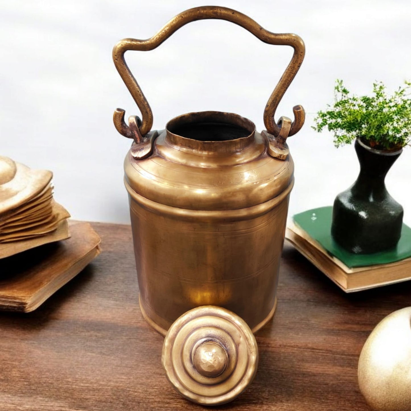 AT/035 - Vintage Pure Brass Very Beautiful Shape Original Antique Oil - Ghee - Milk Can