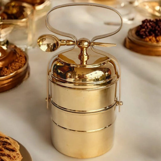 NW/034 - 100% Pure Brass Vintage Style Tiffin | Lunch Box ( 2 Tier )