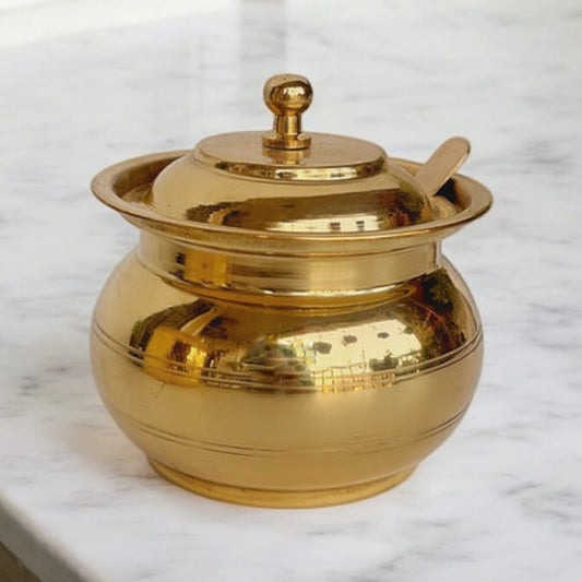 NW/013 - 100% Pure Brass Ghee Pot With A Lid And Spoon