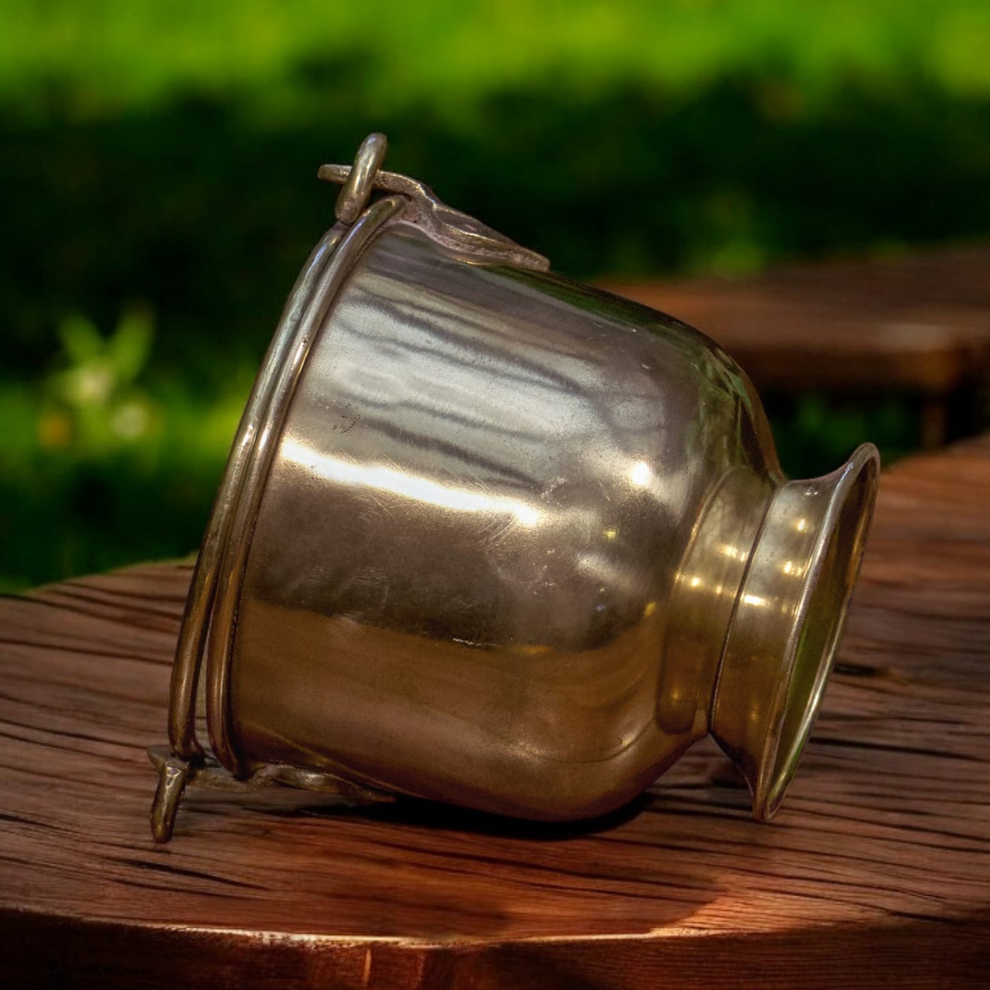 AT/028 - Vintage Pure Brass Balti with Swing Handle | Antique Brass Ice Bucket